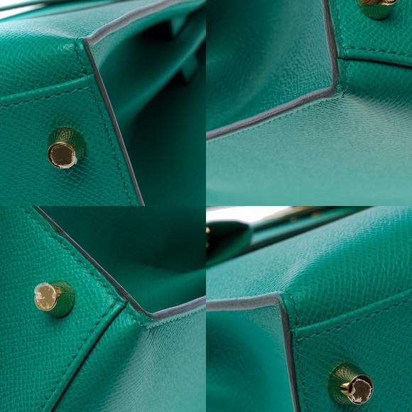 HERMES New Kelly 28 sellier handbag strap in Vert Jade Epsom leather, GHW - Picture 12 of 12
